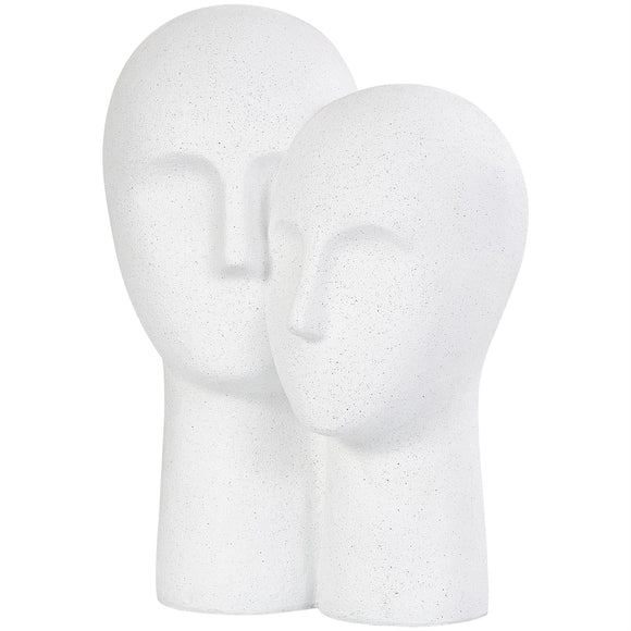 White Polystone People Head Sculpture with Speckled Detailing - 12