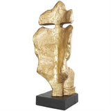 Gold Polystone Abstract Large Cutout Quiet Gesture Face Sculpture with Black Base - 14" X 15" X 40"