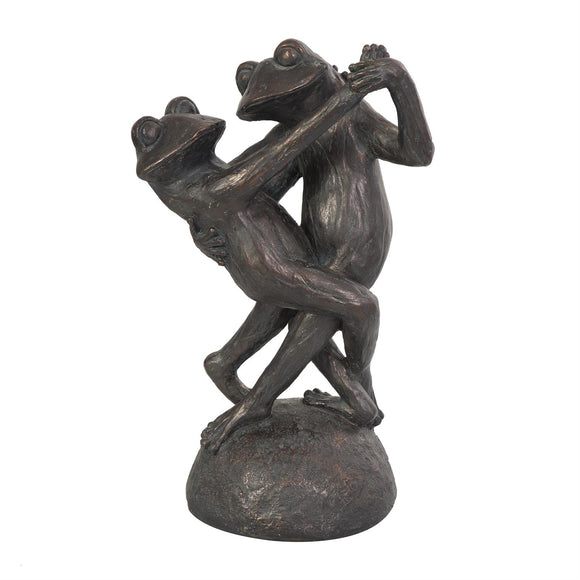 Bronze Resin Frog Patina Dancing Sculpture with Rock Base - 9