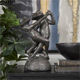 Bronze Resin Frog Patina Dancing Sculpture with Rock Base - 9" X 7" X 17"