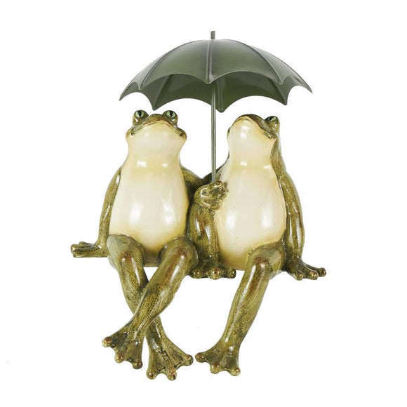 Bronze Resin Frog Sitting Sculpture with Umbrella  - 8
