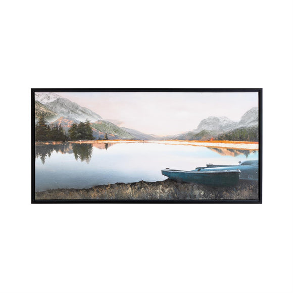 Blue Canvas Landscape Lake Sunset Framed Wall Art - 48