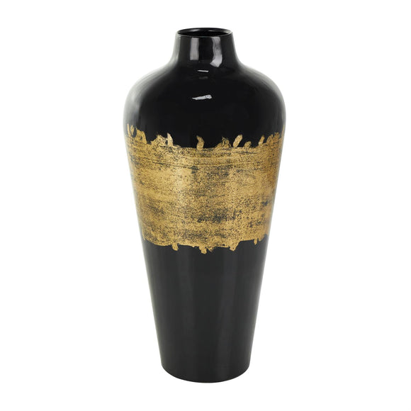 Black Metal Abstract Vase with Gold Detailing - 7