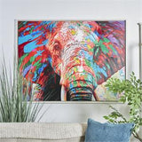 Canvas Art - Multi Colored Elephant Abstract Paint Splatter Wall Art Decor