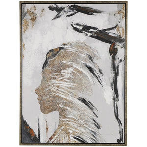 Canvas Art - Brown Abstract Women's Profile Framed Wall Art Decor