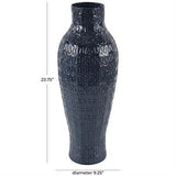 Dark Blue Metal Dimensional Textured Vase with Wavy Pattern - 9" X 9" X 24"