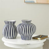 Blue Ceramic Striped Rounded Vase with Varying Shapes Set of 2 8" x 8"H