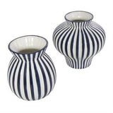 Blue Ceramic Striped Rounded Vase with Varying Shapes Set of 2 8" x 8"H