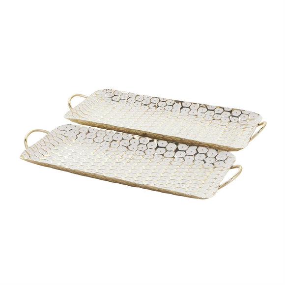 Gold Metal Geometric Dot Tray with White AccentsSet of 2 19