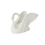 White Ceramic Swan Sculpture with Textured Grooves - 11
