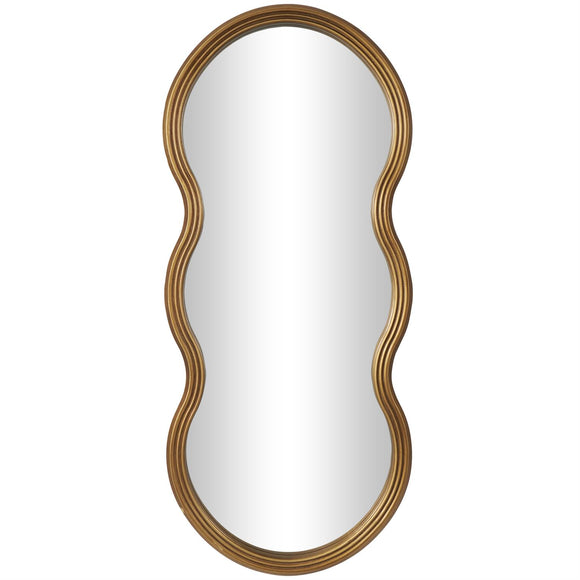 Gold Wooden Wavy Shaped Wall Mirror with Ribbed Frame - 20