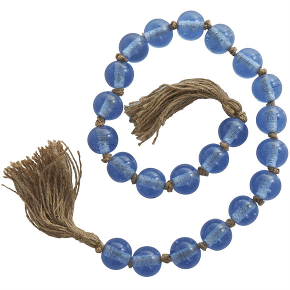 Blue Glass Handmade Round Beaded Garland with Tassel with Knotted Brown Jute -  45