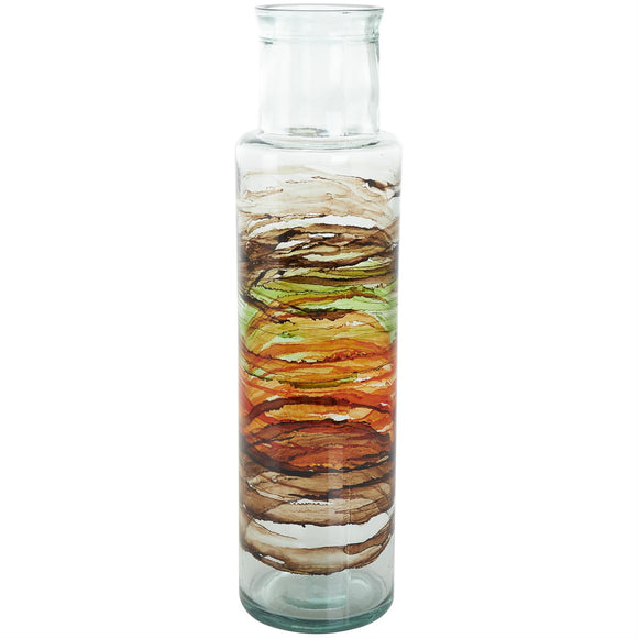 Clear Recycled Glass Abstract Vase with Swirled Colored Glass Bands - 6