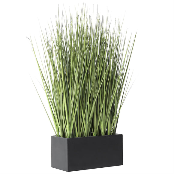 Green Faux Foliage Onion Grass Artificial Plant with Black Rectangular Plastic Pot -  13