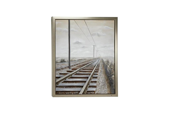 Canvas Art -  Landscape Railroad  Framed Wall Art with Silver Frame - 44