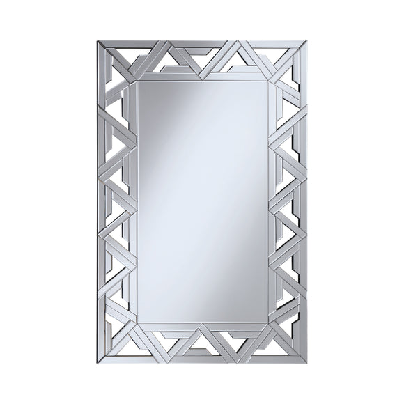 Silver Rectangular Geometric Wall Mirror - 31.5