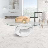Oval White Coffee Table with Tempered Glass