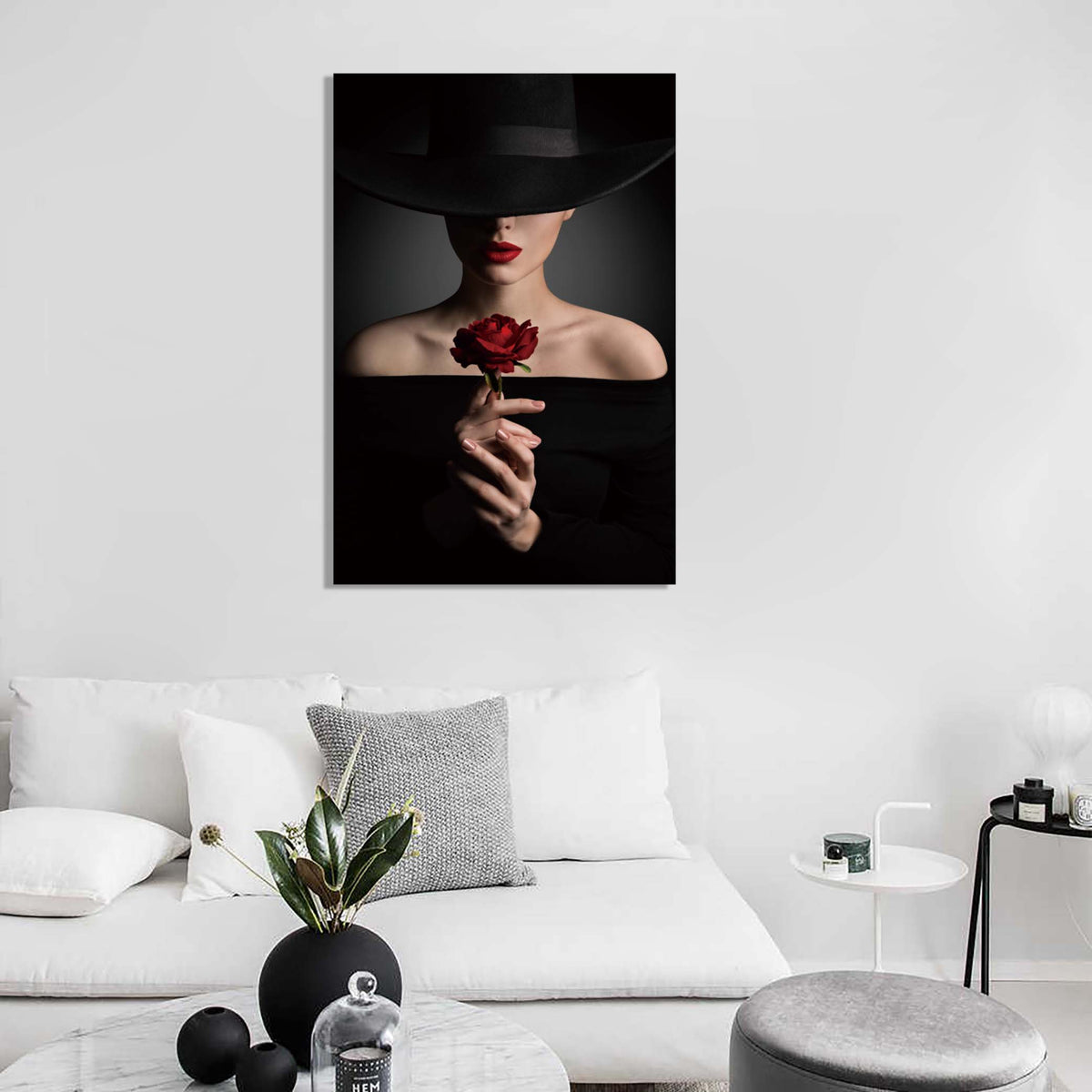 Shop Tempered Glass Art - Women With Red Rose - Wall Art Decor ...
