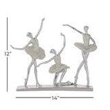 14" Silver And White Finished Polystone Ballet Dancers Sculpture - Home Decor
