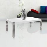 White High Gloss Coffee Table with Rectangular Stainless steel Leg