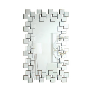 Frameless Wall Mirror With Staggered Tiles Silver - 31"x 45"