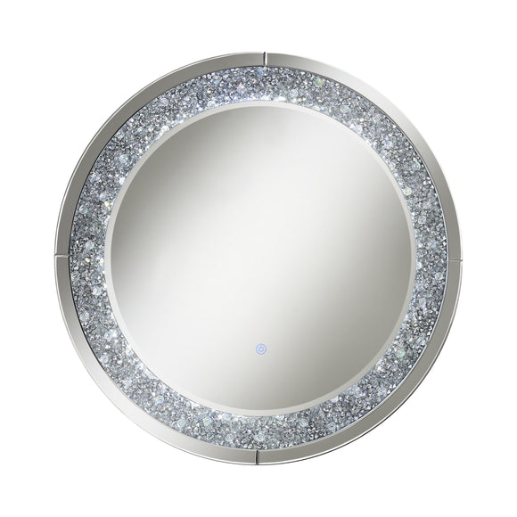 Silver Round Wall Mirror with LED Lighting - 31.5