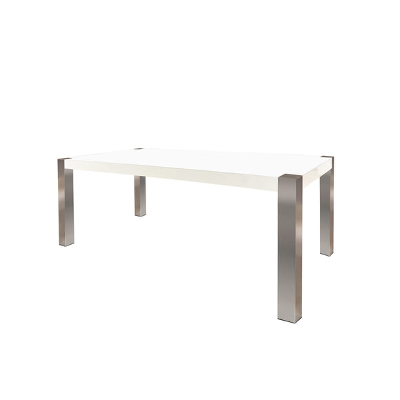 Rectangular Dining Table White Lacquer and Stain Steel legs