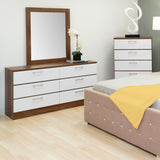 Walnut Veneer and White -  6 Drawers Dresser