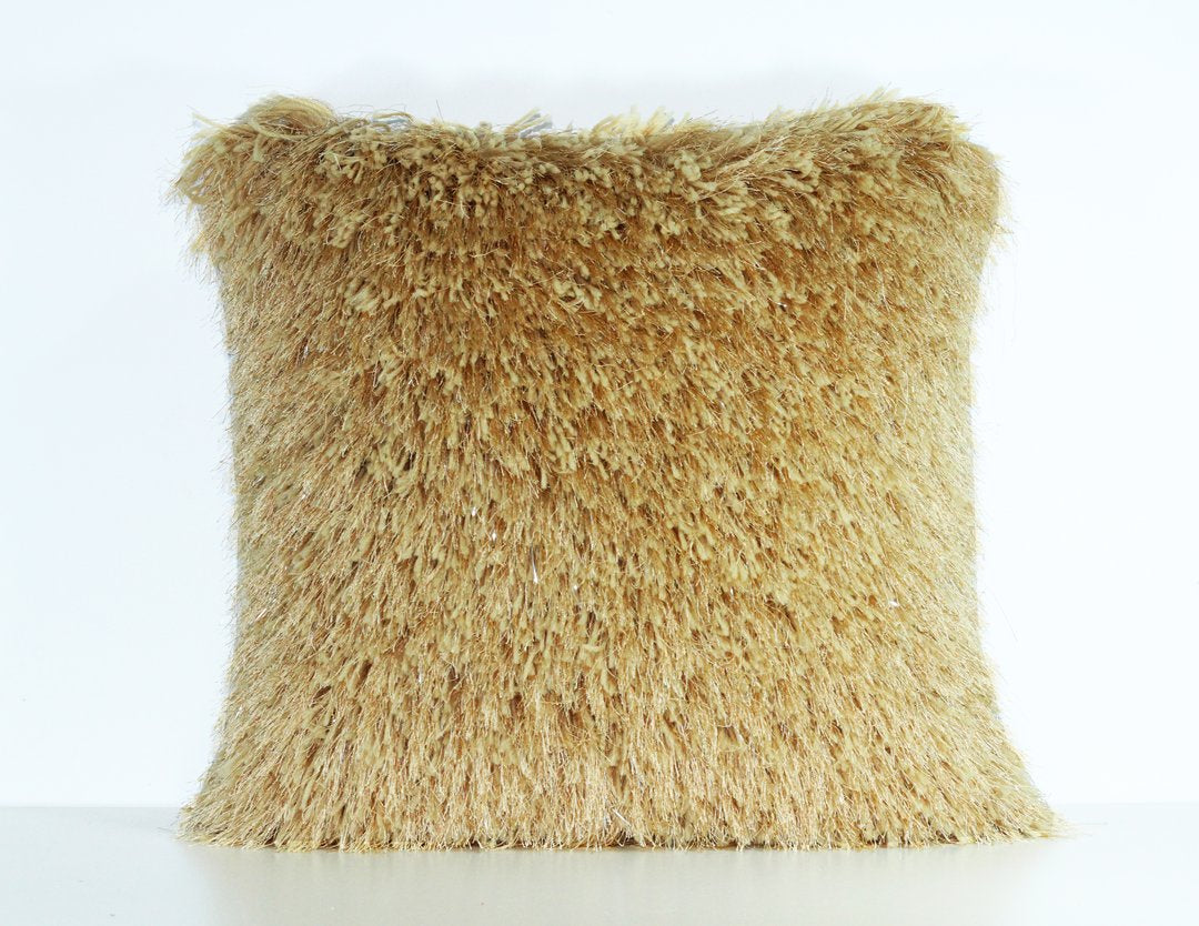 Gold fur throw on sale pillows