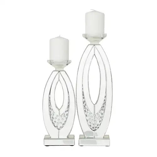 Set of 2 Clear MDF Glam Candle Holder, 17