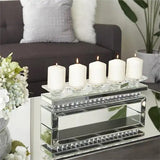 Set of 3 Silver Wood Glam Candle Holder, 7" x 20" x 4"