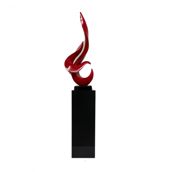 Red Flame Floor Sculpture With Black Stand, 44