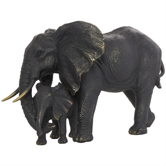 Bronze Polyston Elephant Family Sculpture with Gold Foil Accents - 14
