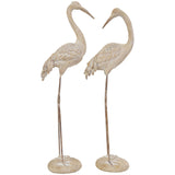Cream Polystone Bird Tall Carved Crane Sculpture with Long Legs Set of 2 28"X26"H