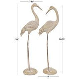 Cream Polystone Bird Tall Carved Crane Sculpture with Long Legs Set of 2 28"X26"H