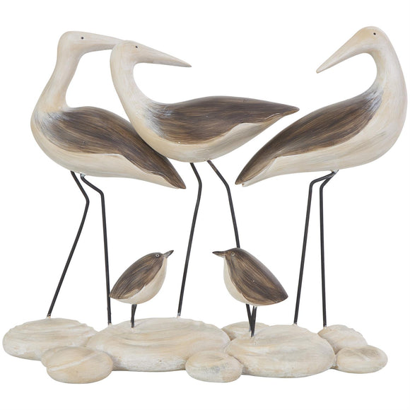 Brown Polystone Bird Family Sculpture with Cream Rock Base - 14