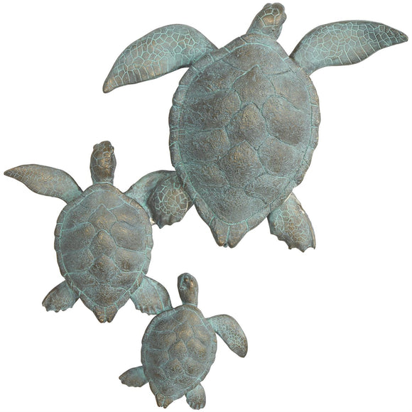 Blue Polystone Turtle Distressed Patina Wall Decor with Gold Foil Accents - 19