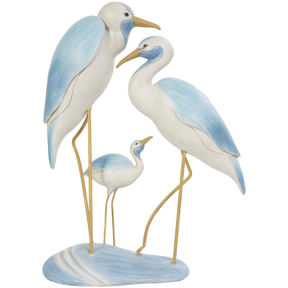 Light Blue Polystone Bird Family Sculpture with Yellow Accents - 11