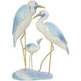 Light Blue Polystone Bird Family Sculpture with Yellow Accents - 11" X 5" X 15"