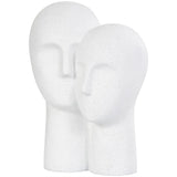 White Polystone People Head Sculpture with Speckled Detailing - 12" X 9" X 17"