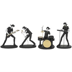 Black Polystone Musician Rock Band Sculpture with Gold and Silver Accents Set of 4