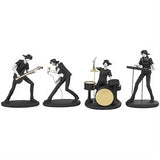 Black Polystone Musician Rock Band Sculpture with Gold and Silver Accents Set of 4