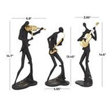 Black Polystone Musician Abstract Sculpture with Gold Instrumets and Music Notes - Set of 3