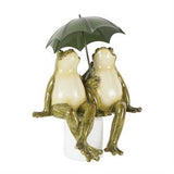 Bronze Resin Frog Sitting Sculpture with Umbrella  - 8" X 6" X 11"
