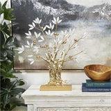 Gold Metal Tree Metallic Sculpture with White Leaves - 23" X 3" X 24"