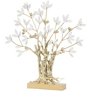 Gold Metal Tree Metallic Sculpture with White Leaves - 23