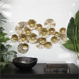 Metal Art - Gold Metal Floral Overlapping Disk Wall Decor with Cutouts -  30" X 2" X 17"
