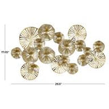 Metal Art - Gold Metal Floral Overlapping Disk Wall Decor with Cutouts -  30" X 2" X 17"