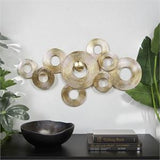 Gold Metal Abstract Stacked Circle Ring Wall Decor with Groove Texture - 30" X 2" X 16"