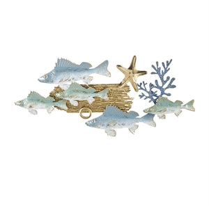 Metal Art - Blue Metal Fish Wall Decor with Gold Accents - 40" X 2" X 19"